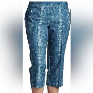 Zac & Rachel Capri Pants High Rise Straight Leg Stretch Teal Snake Print Size 8